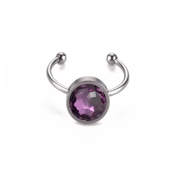 Premium Steel 8mm Limited Edition Fantasy Round Amethyst Ring Embellished with Austrian Crystal