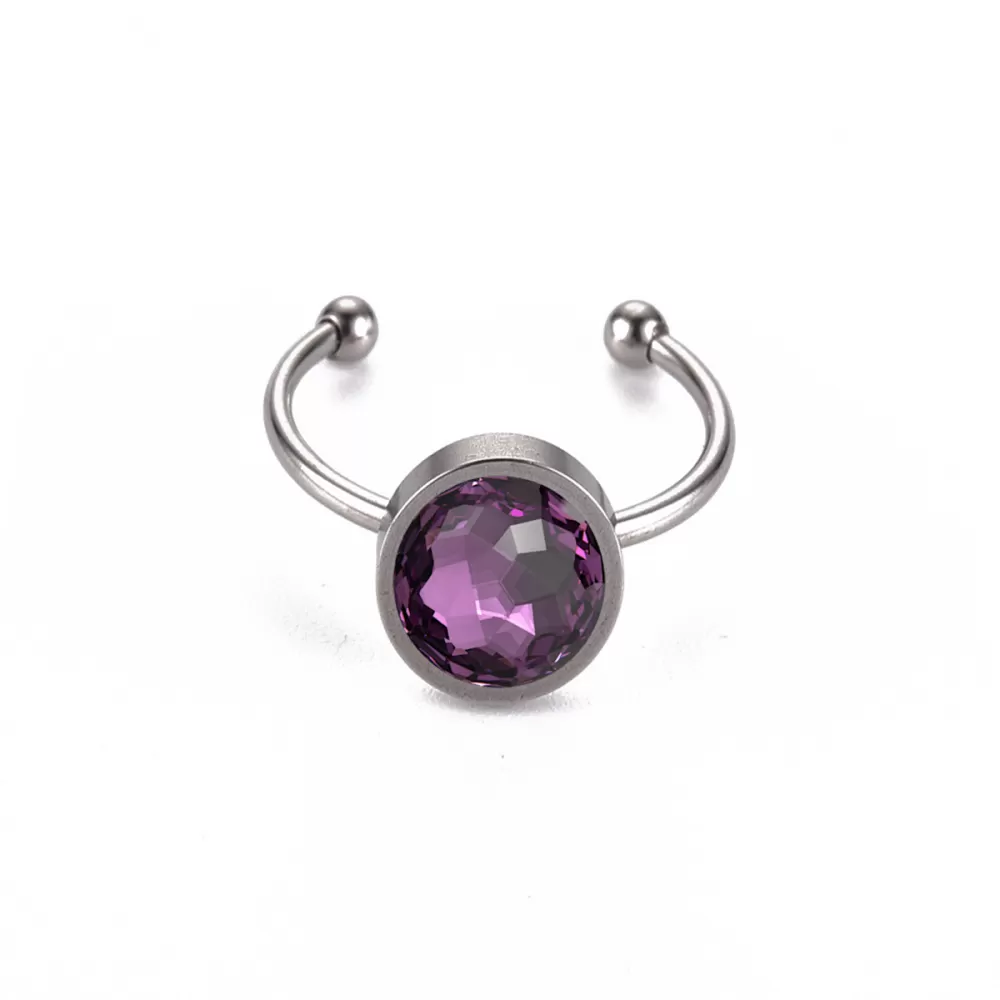 Premium Steel 8mm Limited Edition Fantasy Round Amethyst Ring Embellished with Austrian Crystal