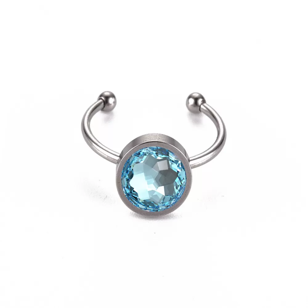 Premium Steel 8mm Limited Edition Fantasy Round Aquamarine Ring Embellished with Austrian Crystal