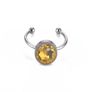 Premium Steel 8mm Limited Edition Fantasy Round Golden Topaz Ring Embellished with Austrian Crystal