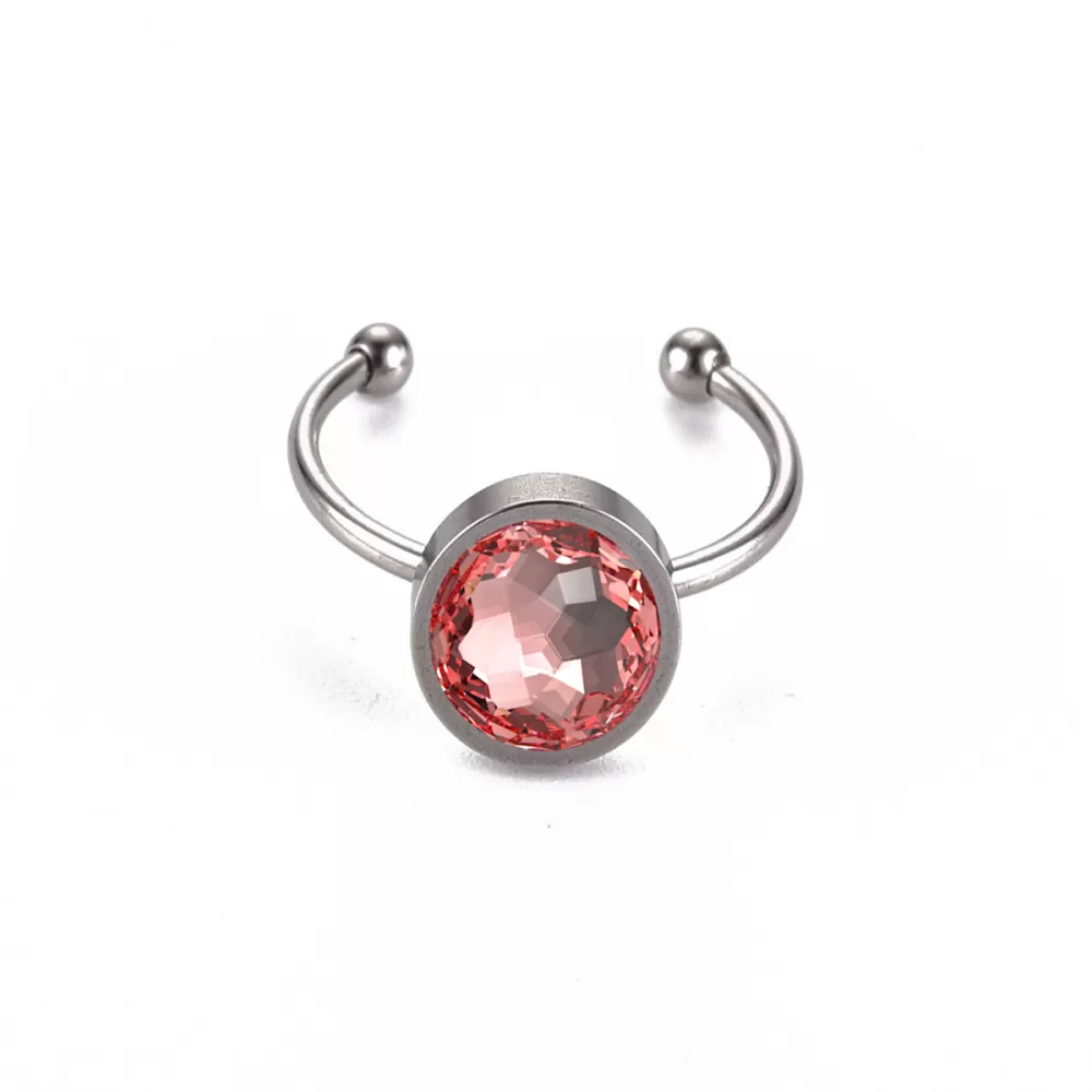 Premium Steel 8mm Limited Edition Fantasy Round Rose Peach Ring Embellished with Austrian Crystal