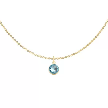 Gold Plated Premium Steel 8mm Exclusive Fantasy Round Aquamarine Pendant Necklace Embellished with Austrian Crystal