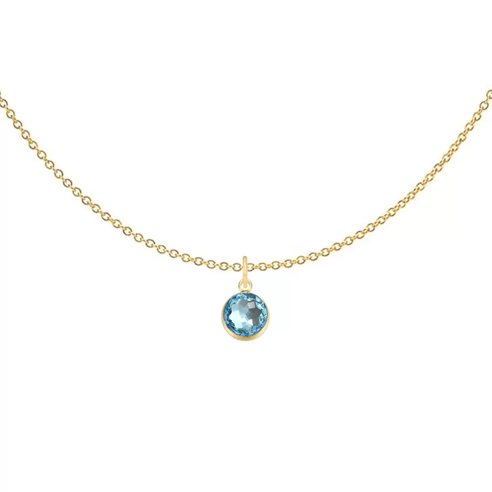 Gold Plated Premium Steel 8mm Exclusive Fantasy Round Aquamarine Pendant Necklace Embellished with Austrian Crystal