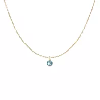 Gold Plated Premium Steel 8mm Exclusive Fantasy Round Aquamarine Pendant Necklace Embellished with Austrian Crystal