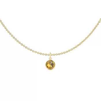 Gold Plated Premium Steel 8mm Exclusive Fantasy Round Golden Topaz Pendant Necklace Embellished with Austrian Crystal