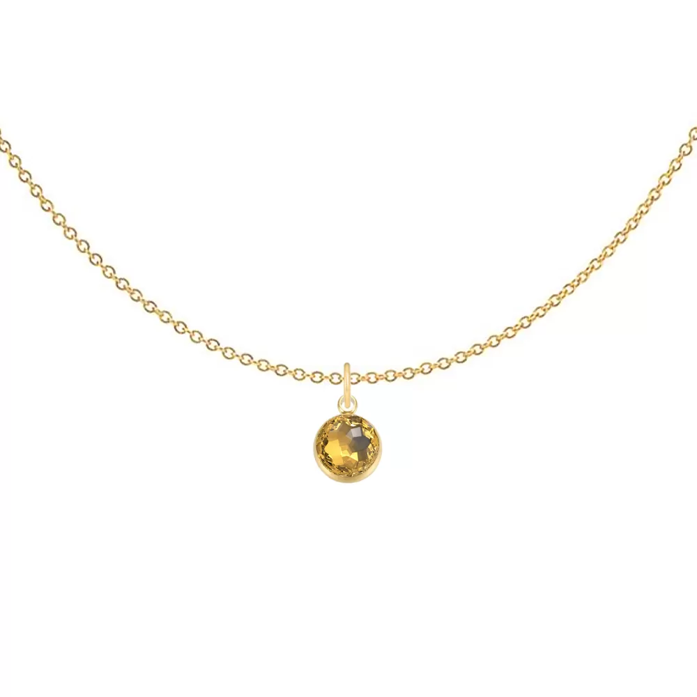 Gold Plated Premium Steel 8mm Exclusive Fantasy Round Golden Topaz Pendant Necklace Embellished with Austrian Crystal