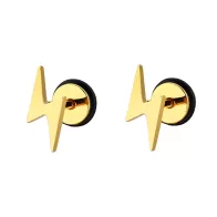 Gold Plated Premium Stainless Steel Hypoallergenic Lightning Screw Back Type Stud Earrings (Made In Japan)