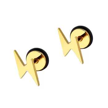 Gold Plated Premium Stainless Steel Hypoallergenic Lightning Screw Back Type Stud Earrings (Made In Japan)