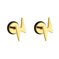 Gold Plated Premium Stainless Steel Hypoallergenic Lightning Screw Back Type Stud Earrings (Made In Japan)