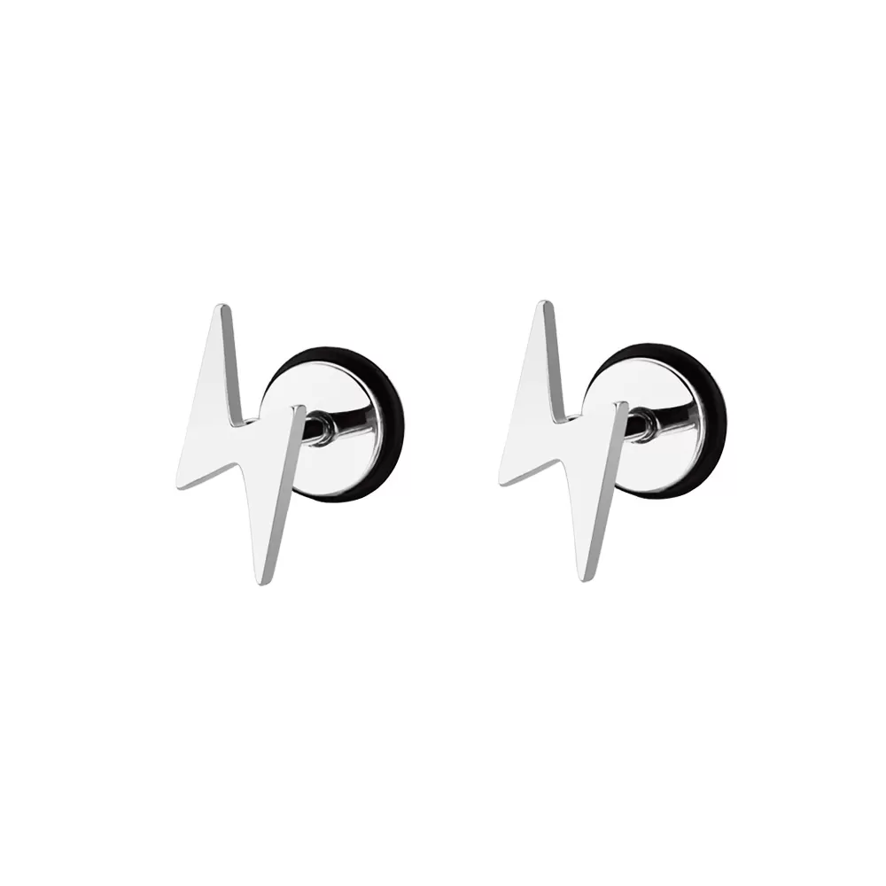 copy of Carbon Black Premium Stainless Steel Hypoallergenic Lightning Screw Back Type Stud Earrings (Made In Japan)