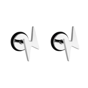 copy of Carbon Black Premium Stainless Steel Hypoallergenic Lightning Screw Back Type Stud Earrings (Made In Japan)