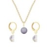 Gold Plated Premium Steel Mauve Crystal Pearl Pendant With White Patina Austria Globe Hoop Earrings Set