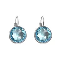 Premium Steel 8mm Exclusive Fantasy Round Aquamarine Leverback Earrings Embellished with Austrian Crystals