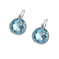 Premium Steel 8mm Exclusive Fantasy Round Aquamarine Leverback Earrings Embellished with Austrian Crystals