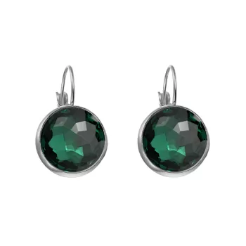 Premium Steel 8mm Exclusive Fantasy Round Emerald Leverback Earrings Embellished with Austrian Crystals