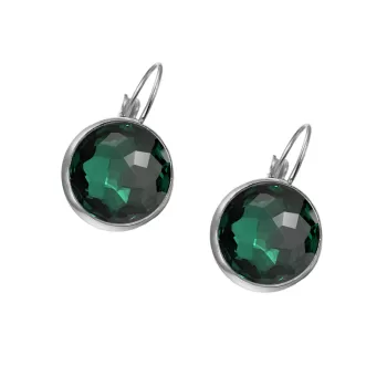 Premium Steel 8mm Exclusive Fantasy Round Emerald Leverback Earrings Embellished with Austrian Crystals