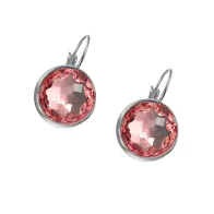 Premium Steel 8mm Exclusive Fantasy Round Rose Peach Leverback Earrings Embellished with Austrian Crystals