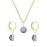 Gold Plated Premium Steel Mauve Crystal Pearl Pendant With Black Patina Austria Globe Hoop Earrings Set