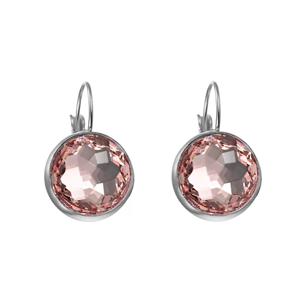 Premium Steel 8mm Exclusive Fantasy Round Vintage Rose Leverback Earrings Embellished with Austrian Crystals