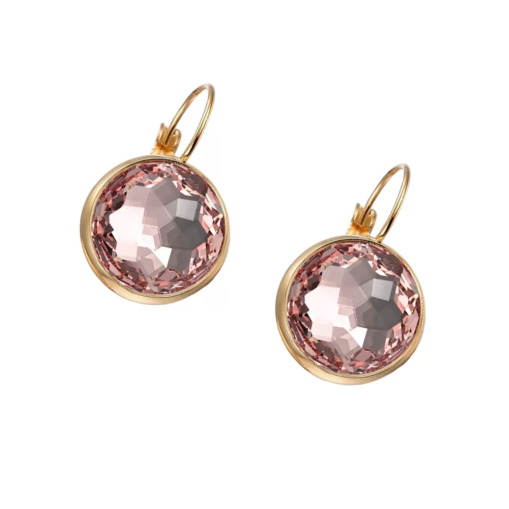 Gold Plated Premium Steel 8mm Exclusive Fantasy Round Vintage Rose Leverback Earrings Embellished with Austrian Crystals