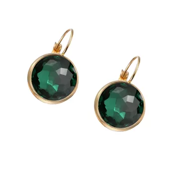 Gold Plated Premium Steel 8mm Exclusive Fantasy Round Emerald Leverback Earrings Embellished with Austrian Crystals