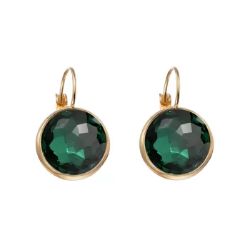 Gold Plated Premium Steel 8mm Exclusive Fantasy Round Emerald Leverback Earrings Embellished with Austrian Crystals