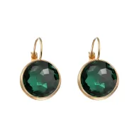 Gold Plated Premium Steel 8mm Exclusive Fantasy Round Emerald Leverback Earrings Embellished with Austrian Crystals