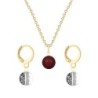 Gold Plated Premium Steel Bordeaux Crystal Pearl Pendant With Black Patina Austria Globe Hoop Earrings Set