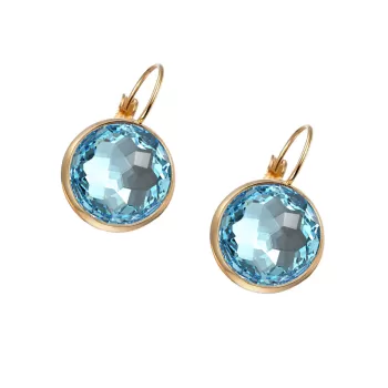 Gold Plated Premium Steel 8mm Exclusive Fantasy Round Aquamarine Leverback Earrings Embellished with Austrian Crystals