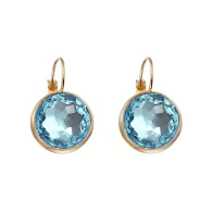 Gold Plated Premium Steel 8mm Exclusive Fantasy Round Aquamarine Leverback Earrings Embellished with Austrian Crystals