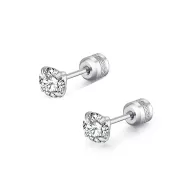 Premium Stainless Steel Hypoallergenic Round Brilliant Zirconia Screw Back Type Stud Earrings