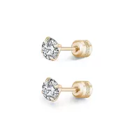 Gold Plated Premium Steel Hypoallergenic Round Brilliant Zirconia Screw Back Type Stud Earrings