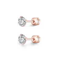 Rose Gold Plated Premium Steel Hypoallergenic Round Brilliant Zirconia Screw Back Type Stud Earrings