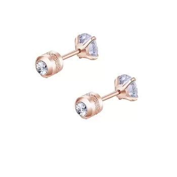 Rose Gold Plated Premium Steel Hypoallergenic Round Brilliant Zirconia Screw Back Type Stud Earrings