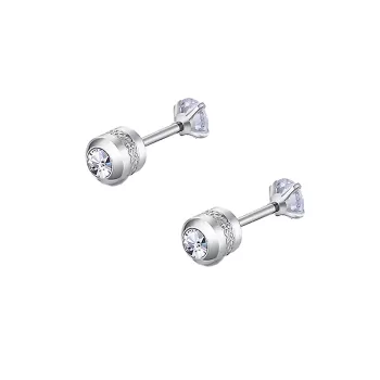 Premium Stainless Steel Hypoallergenic Dainty Round Brilliant Zirconia Screw Back Type Stud Earrings