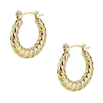 Gold Plated Premium Stainless Steel Hypoallergenic Twisted Trendy Designer Hoop Earrings (Made In Japan)