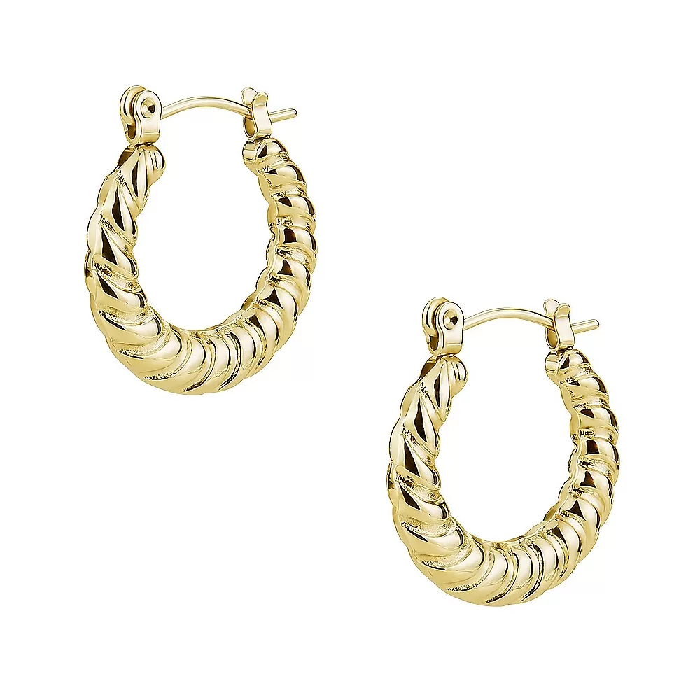 Gold Plated Premium Stainless Steel Hypoallergenic Twisted Trendy Designer Hoop Earrings (Made In Japan)