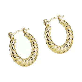 Gold Plated Premium Stainless Steel Hypoallergenic Twisted Trendy Designer Hoop Earrings (Made In Japan)