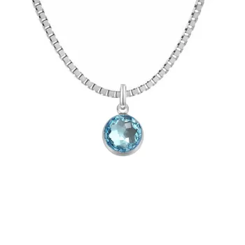 Premium Steel 8mm Exclusive Fantasy Round Aquamarine Pendant Box Style Necklace Embellished with Austrian Crystal