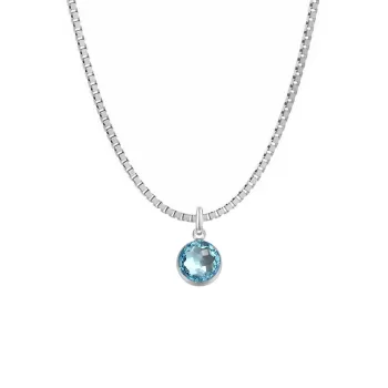 Premium Steel 8mm Exclusive Fantasy Round Aquamarine Pendant Box Style Necklace Embellished with Austrian Crystal