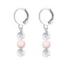 Premium Stainless Steel Hoop Clear Crystal Globe With Rosaline Pink Crystal Pearl Trilogy Earrings (Made In Japan)