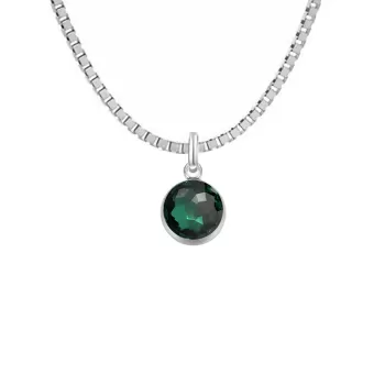 Premium Steel 8mm Exclusive Fantasy Round Emerald Pendant Box Style Necklace Embellished with Austrian Crystal