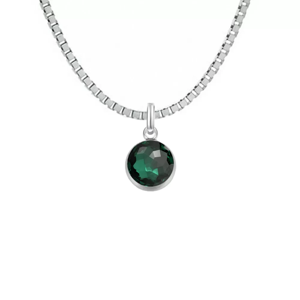 Premium Steel 8mm Exclusive Fantasy Round Emerald Pendant Box Style Necklace Embellished with Austrian Crystal