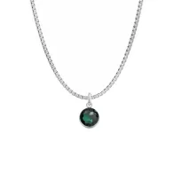 Premium Steel 8mm Exclusive Fantasy Round Emerald Pendant Box Style Necklace Embellished with Austrian Crystal