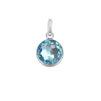 Premium Steel 8mm Exclusive Fantasy Round Aquamarine Pendant Charm Embellished with Austrian Crystal