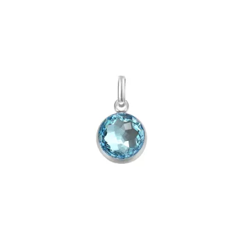 Premium Steel 8mm Exclusive Fantasy Round Aquamarine Pendant Charm Embellished with Austrian Crystal