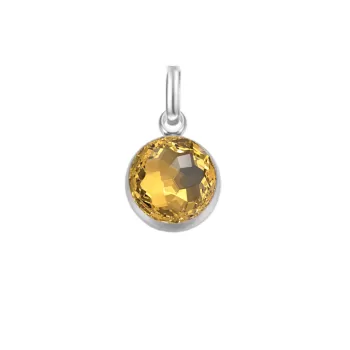 Premium Steel 8mm Exclusive Fantasy Round Golden Topaz Pendant Charm Embellished with Austrian Crystal