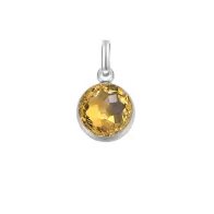 Premium Steel 8mm Exclusive Fantasy Round Golden Topaz Pendant Charm Embellished with Austrian Crystal