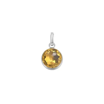 Premium Steel 8mm Exclusive Fantasy Round Golden Topaz Pendant Charm Embellished with Austrian Crystal