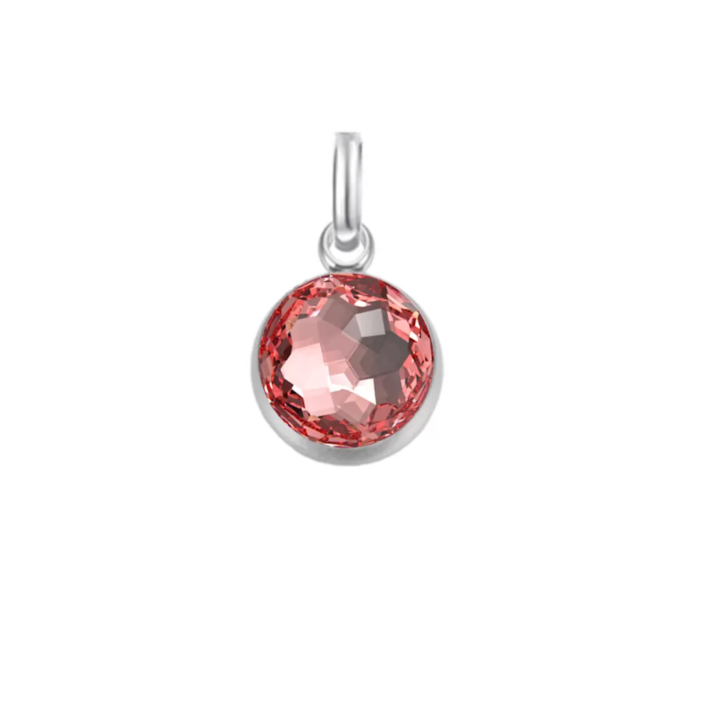 Premium Steel 8mm Exclusive Fantasy Round Rose Peach Pendant Charm Embellished with Austrian Crystal